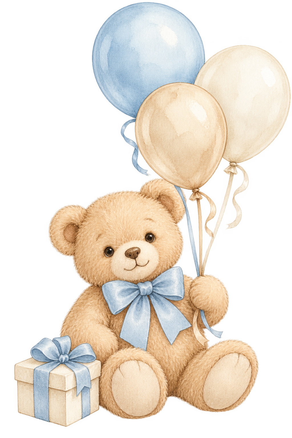 Teddy bear with blue balloons