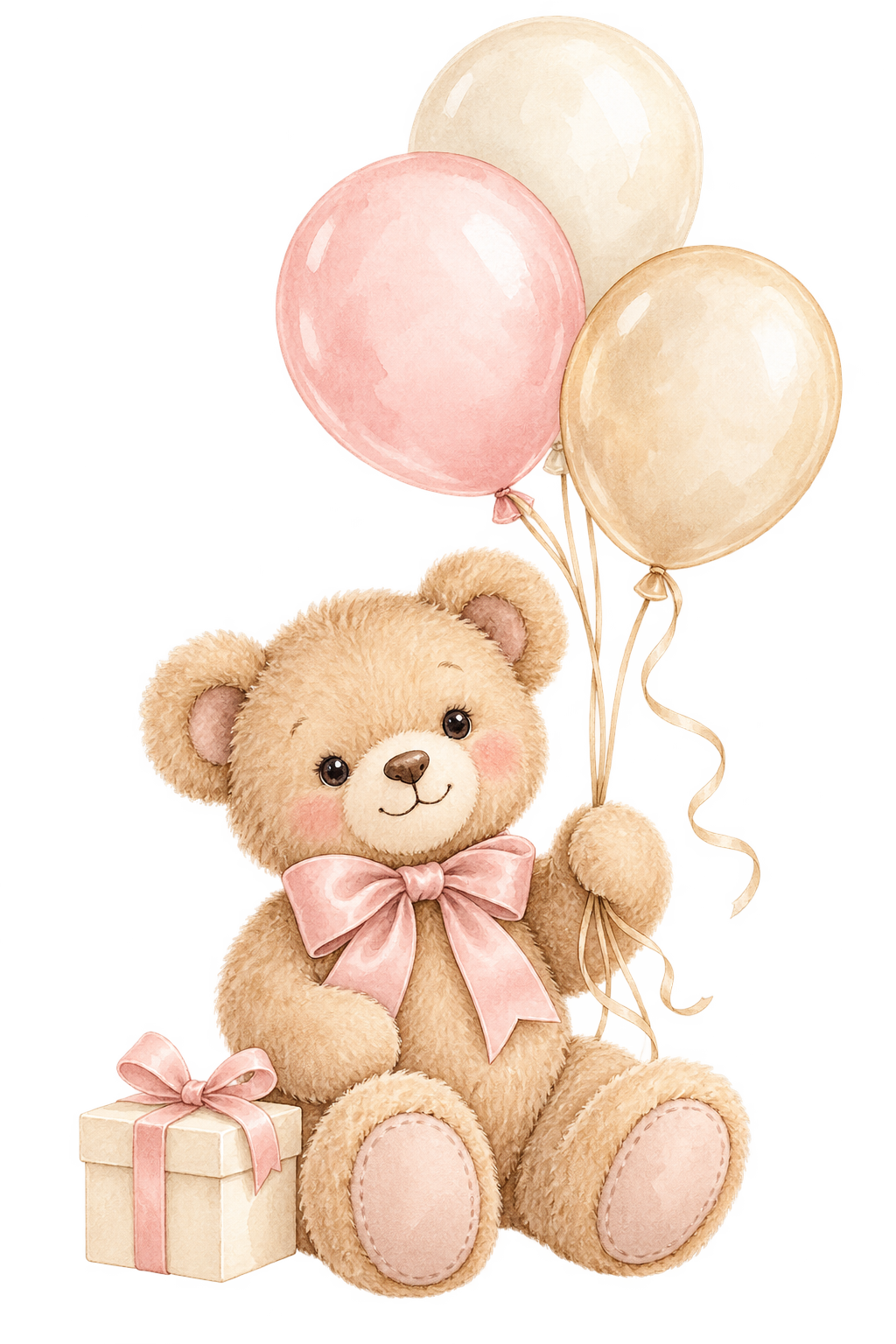 Teddy bear with pink balloons